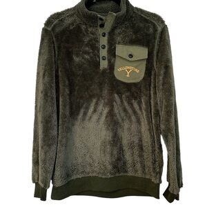Yellowstone Shirt Henley Dark Green Cozy & Warm Fuzzy Long Sleeve Size M